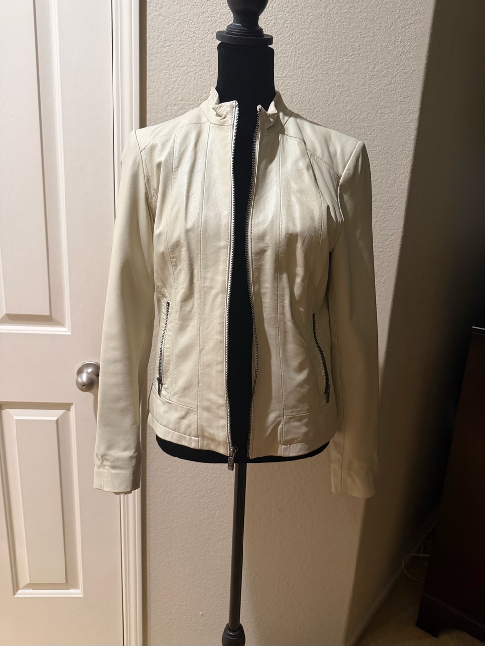 Pelle Studio Cream Faux Leather Zip Front Jacket